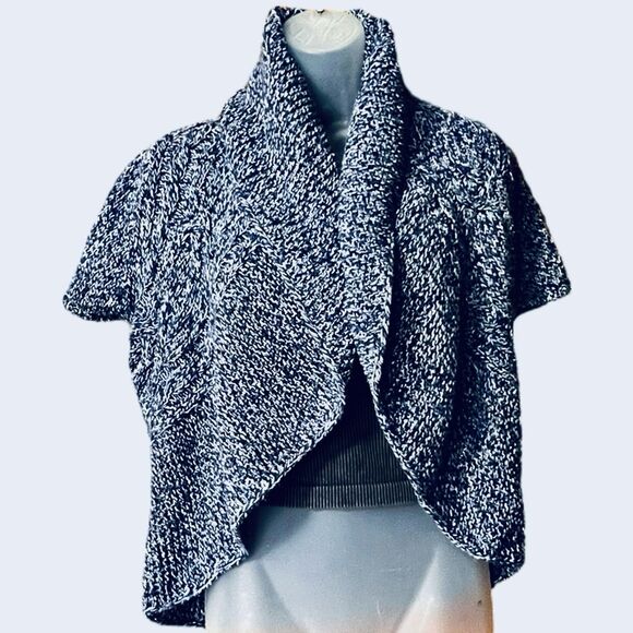 Vtg Y2K Express Blue Short Sleeve Shrug Sweater Sz M  Wide Fold Over Collar - Picture 5 of 10